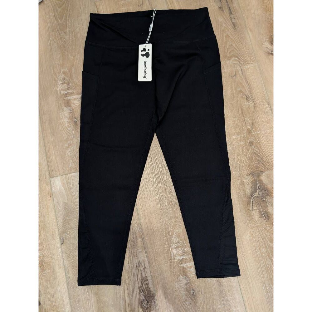 Workout Leggings Women’s Large Mesh Side Panels Pockets Black NWT